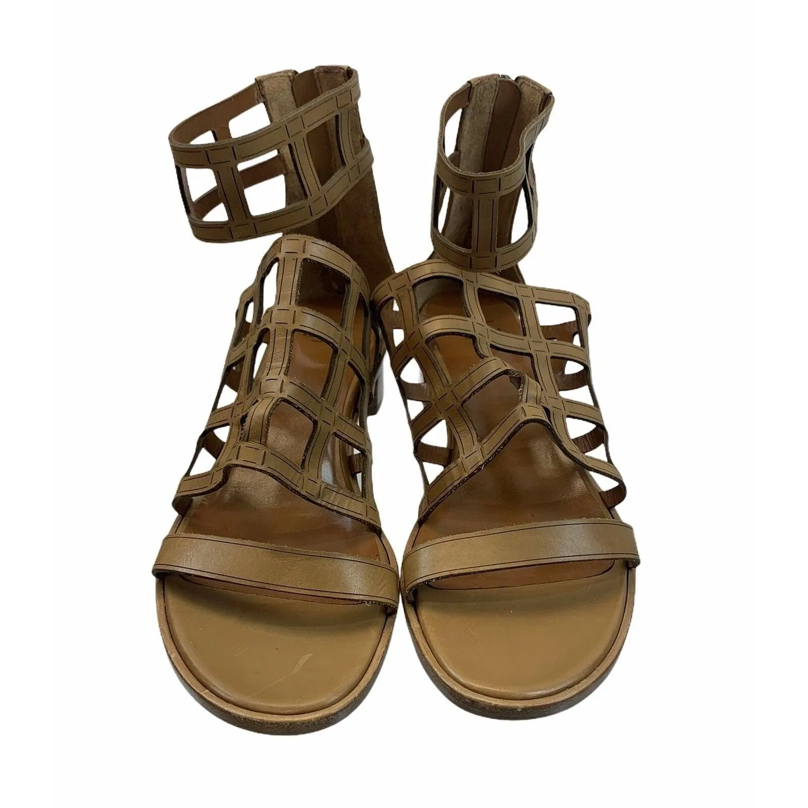 Aquatalia Gladiator Leather Rianna Caged Ankle Strap Sandals 9 Made in Italy