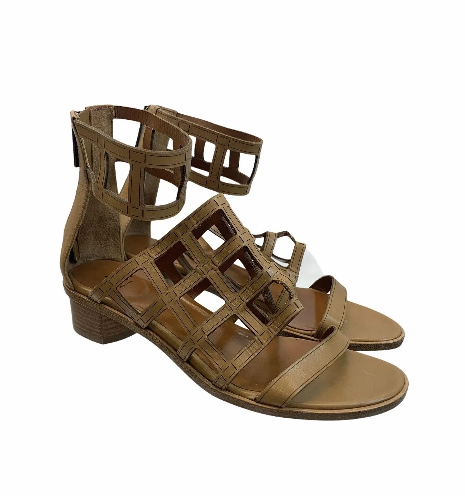 Aquatalia Gladiator Leather Rianna Caged Ankle Strap Sandals 9 Made in Italy