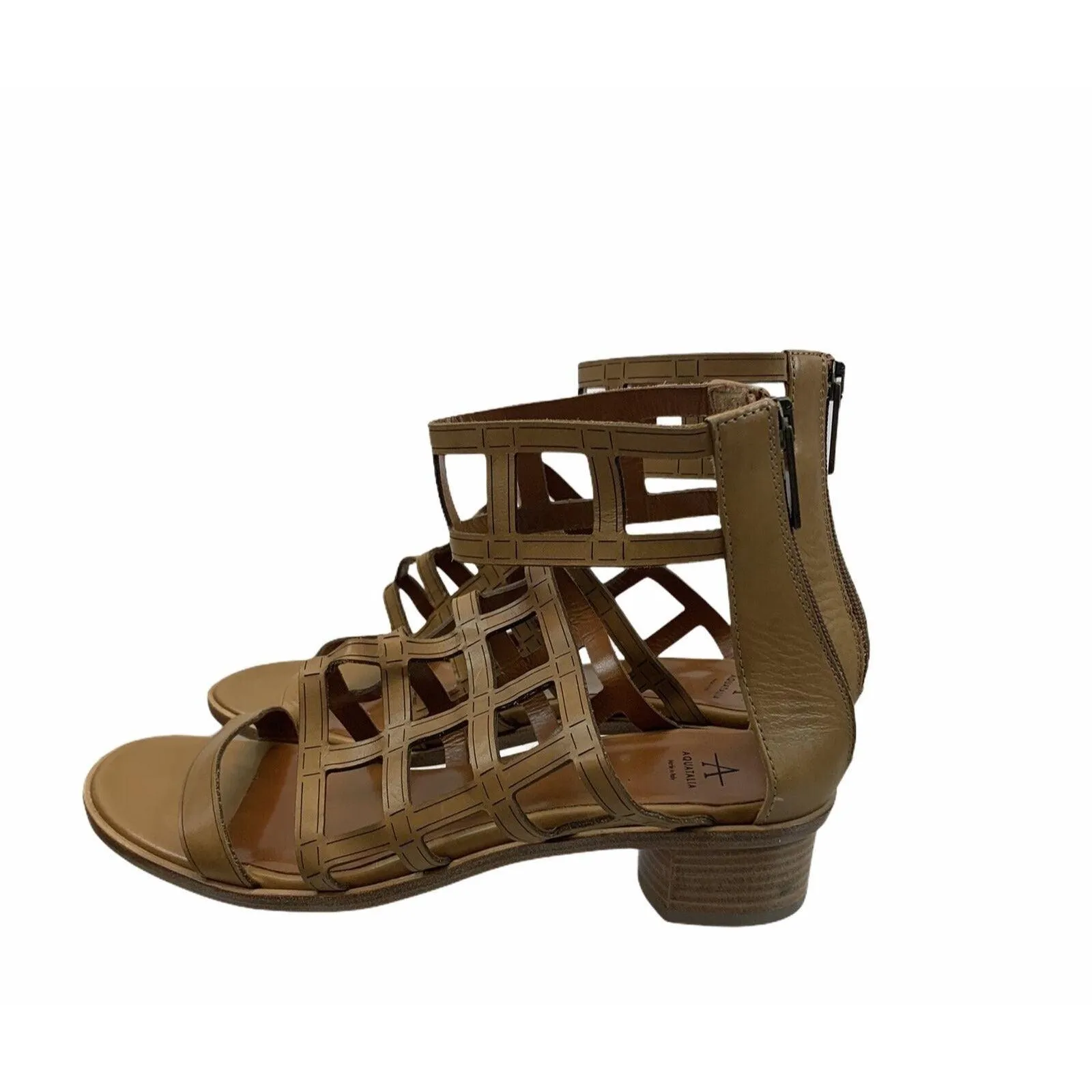Aquatalia Gladiator Leather Rianna Caged Ankle Strap Sandals 9 Made in Italy