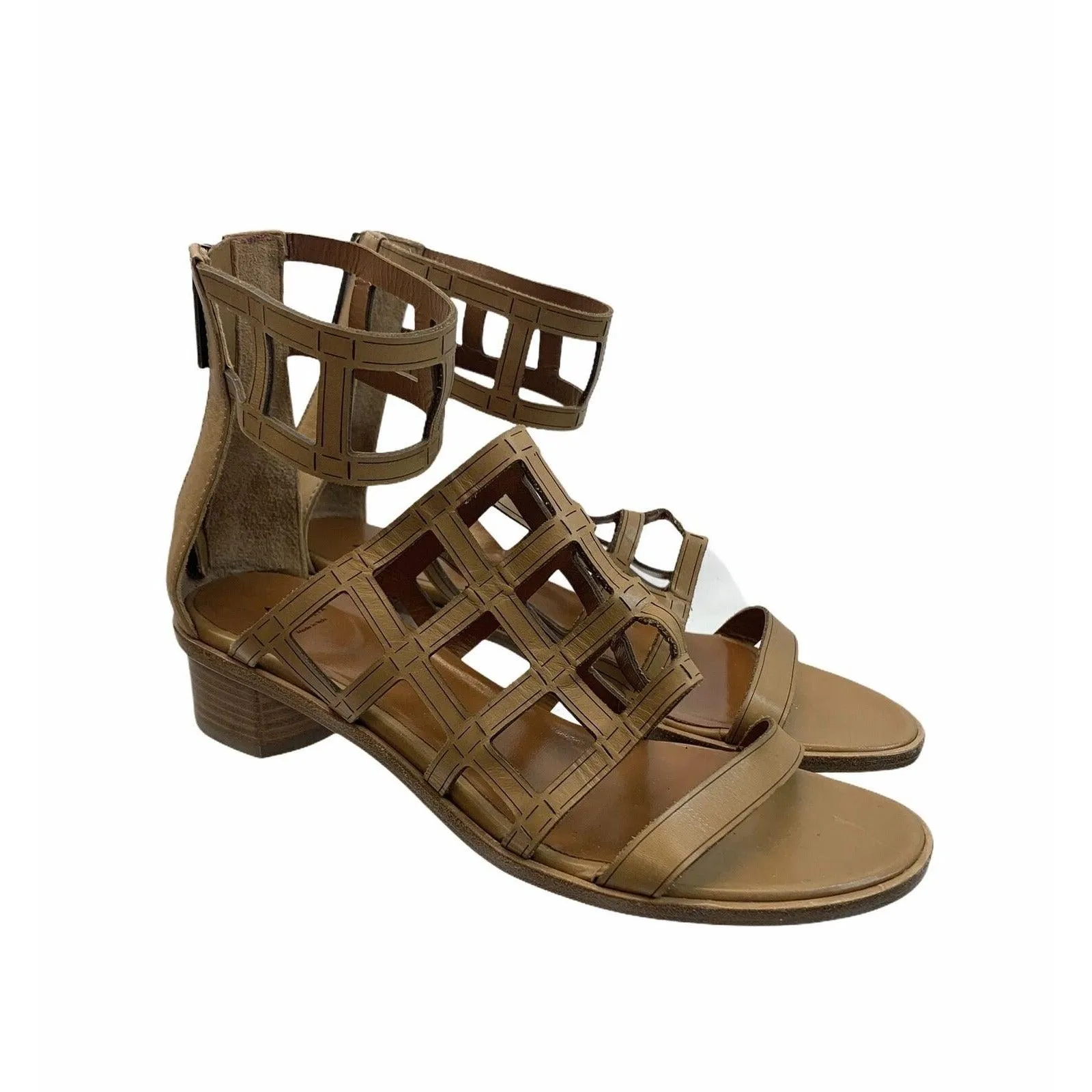 Aquatalia Gladiator Leather Rianna Caged Ankle Strap Sandals 9 Made in Italy