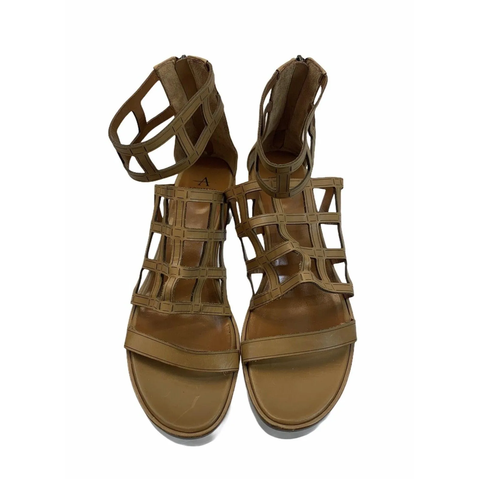 Aquatalia Gladiator Leather Rianna Caged Ankle Strap Sandals 9 Made in Italy