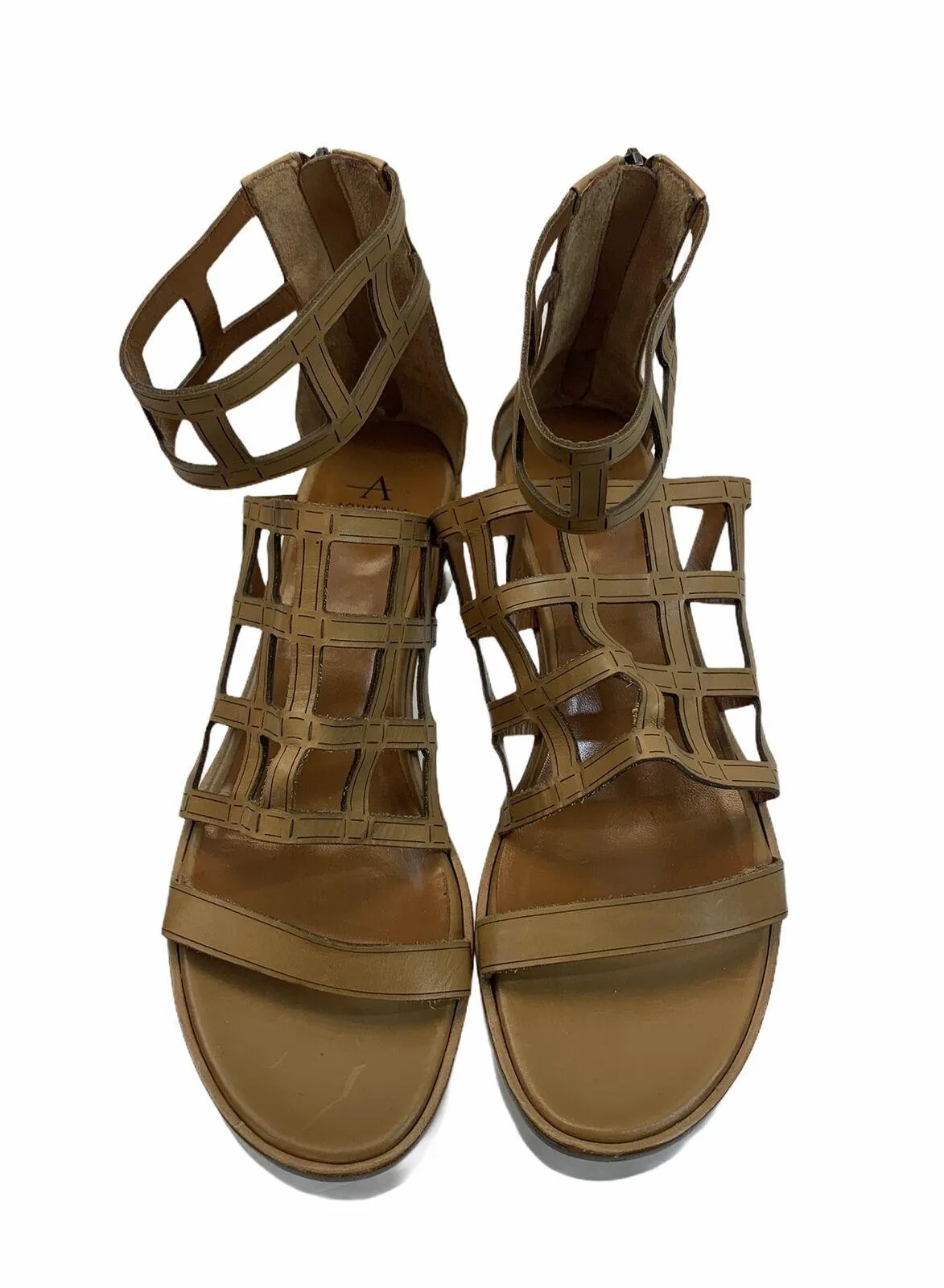 Aquatalia Gladiator Leather Rianna Caged Ankle Strap Sandals 9 Made in Italy