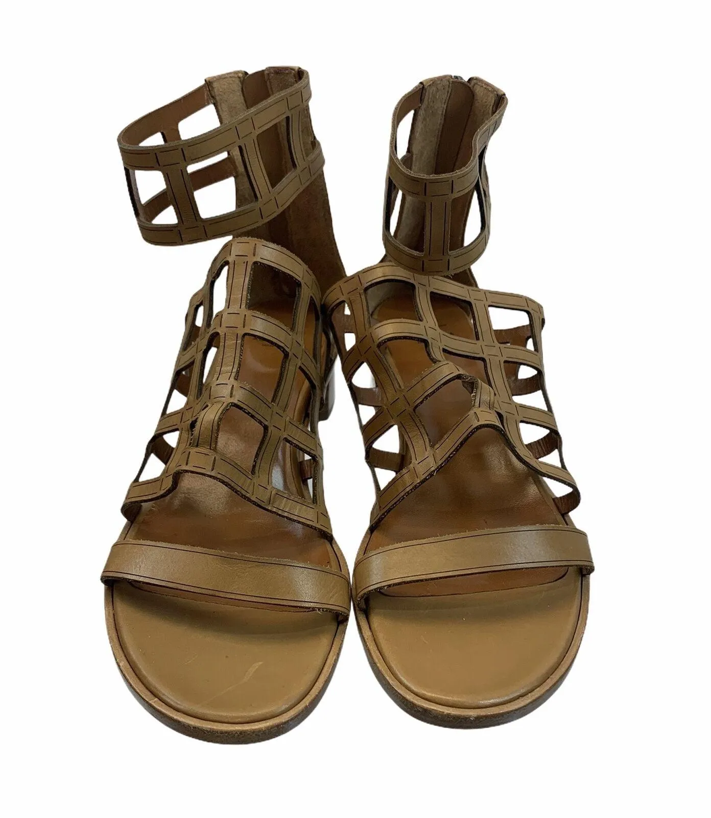 Aquatalia Gladiator Leather Rianna Caged Ankle Strap Sandals 9 Made in Italy