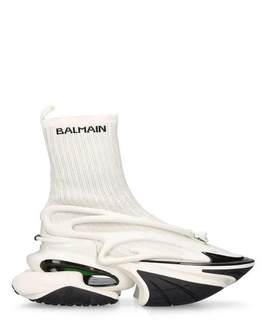 Balmain Unicorn High-Top Trainers In Mesh And Leather White