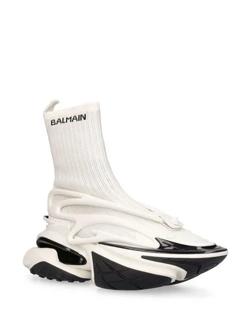 Balmain Unicorn High-Top Trainers In Mesh And Leather White