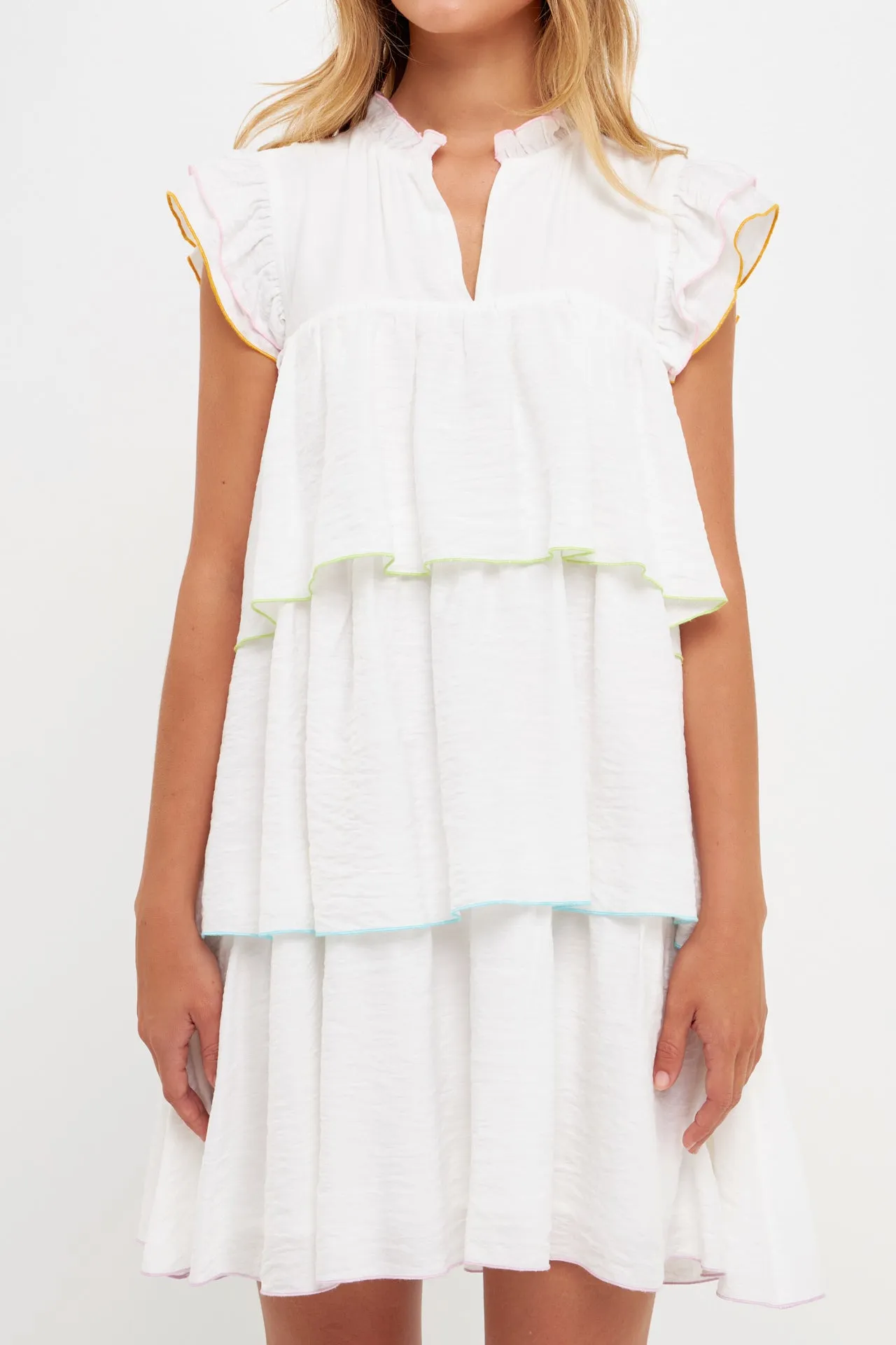 Colorblock Edge Tiered Mini Dress