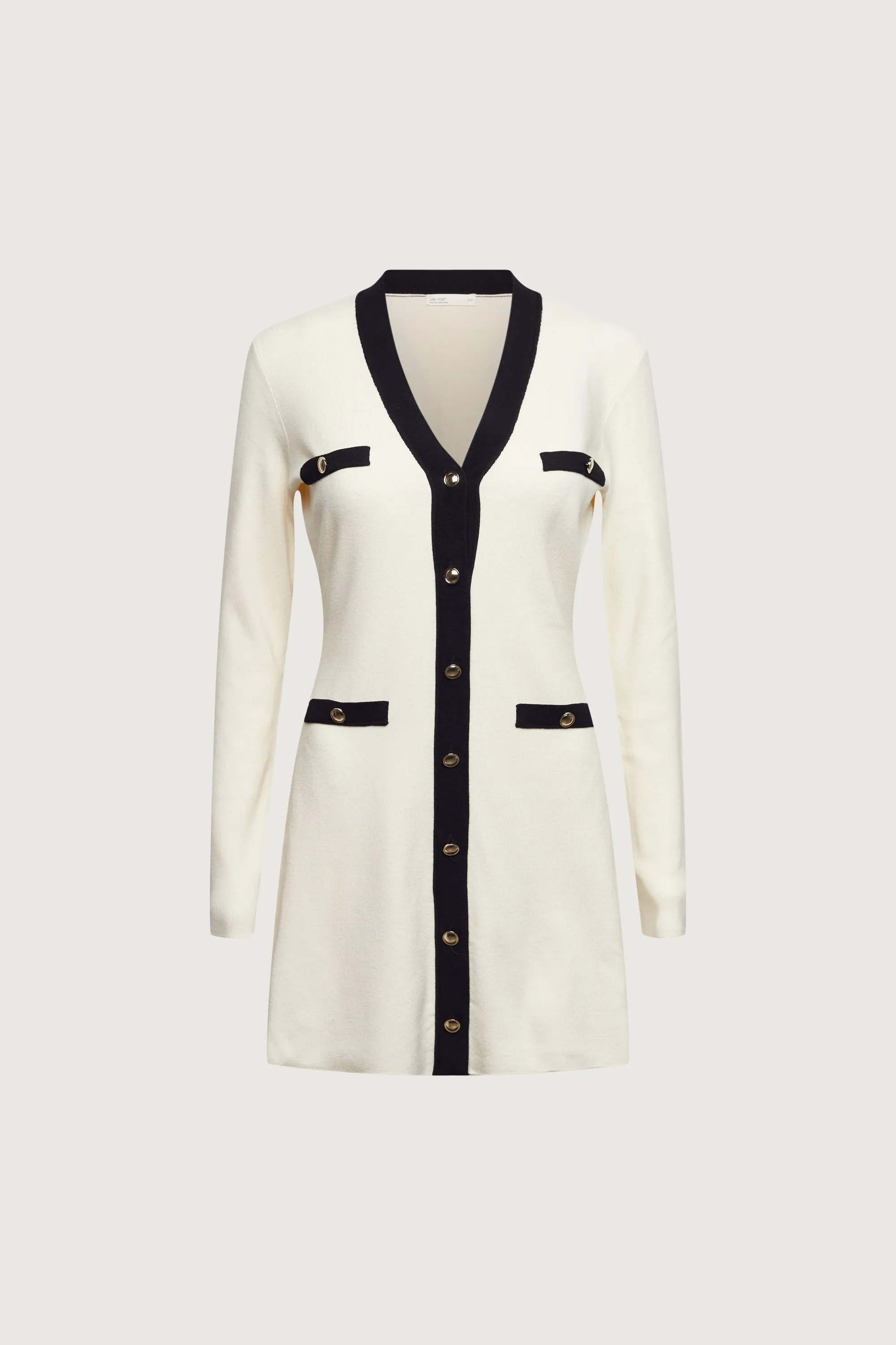 CONTRAST TRIM BUTTON FRONT KNIT MINI DRESS