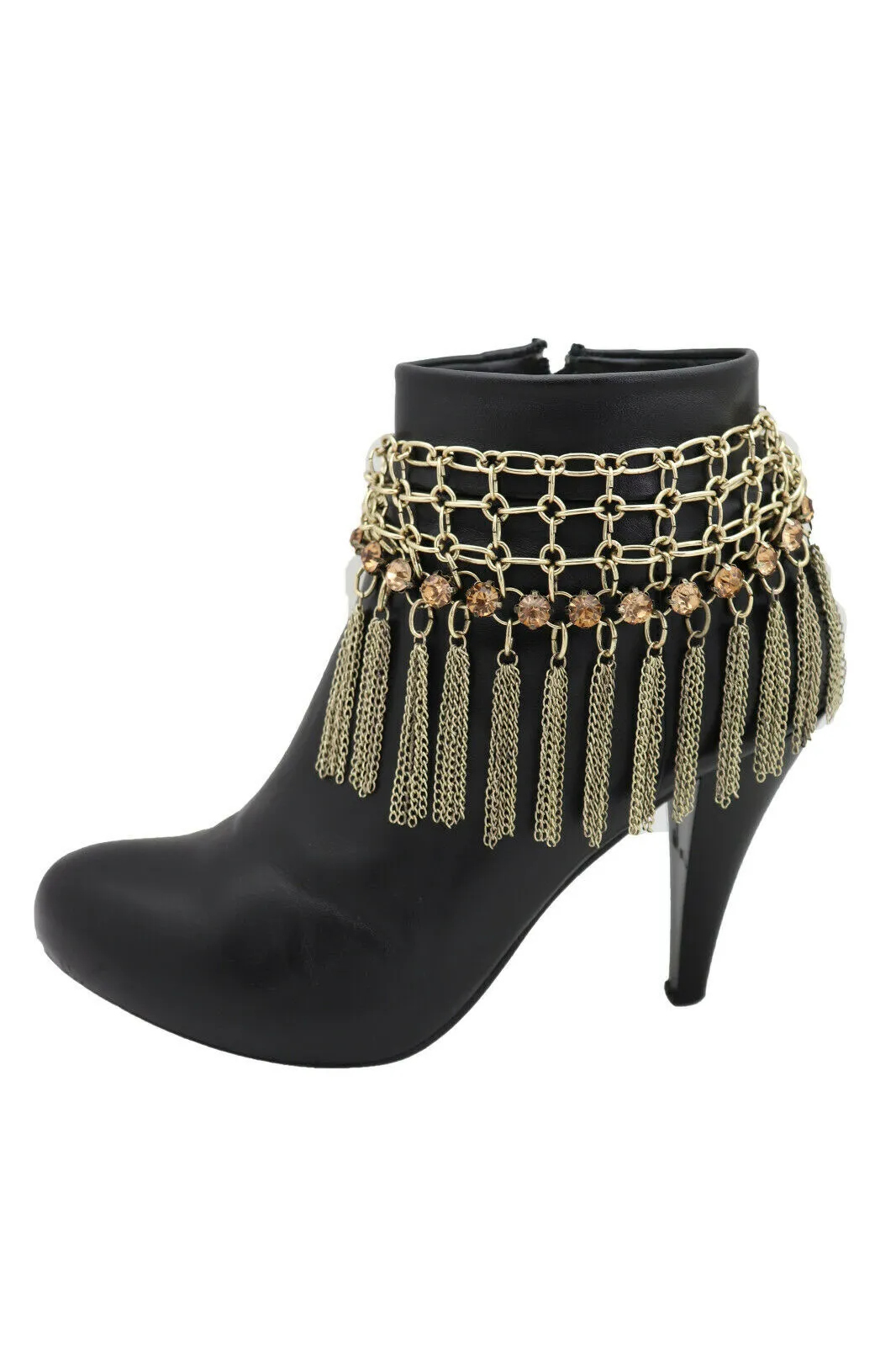Gold Color Metal Chain Boot Bracelet Shoe Web Fringe Charm Tassel