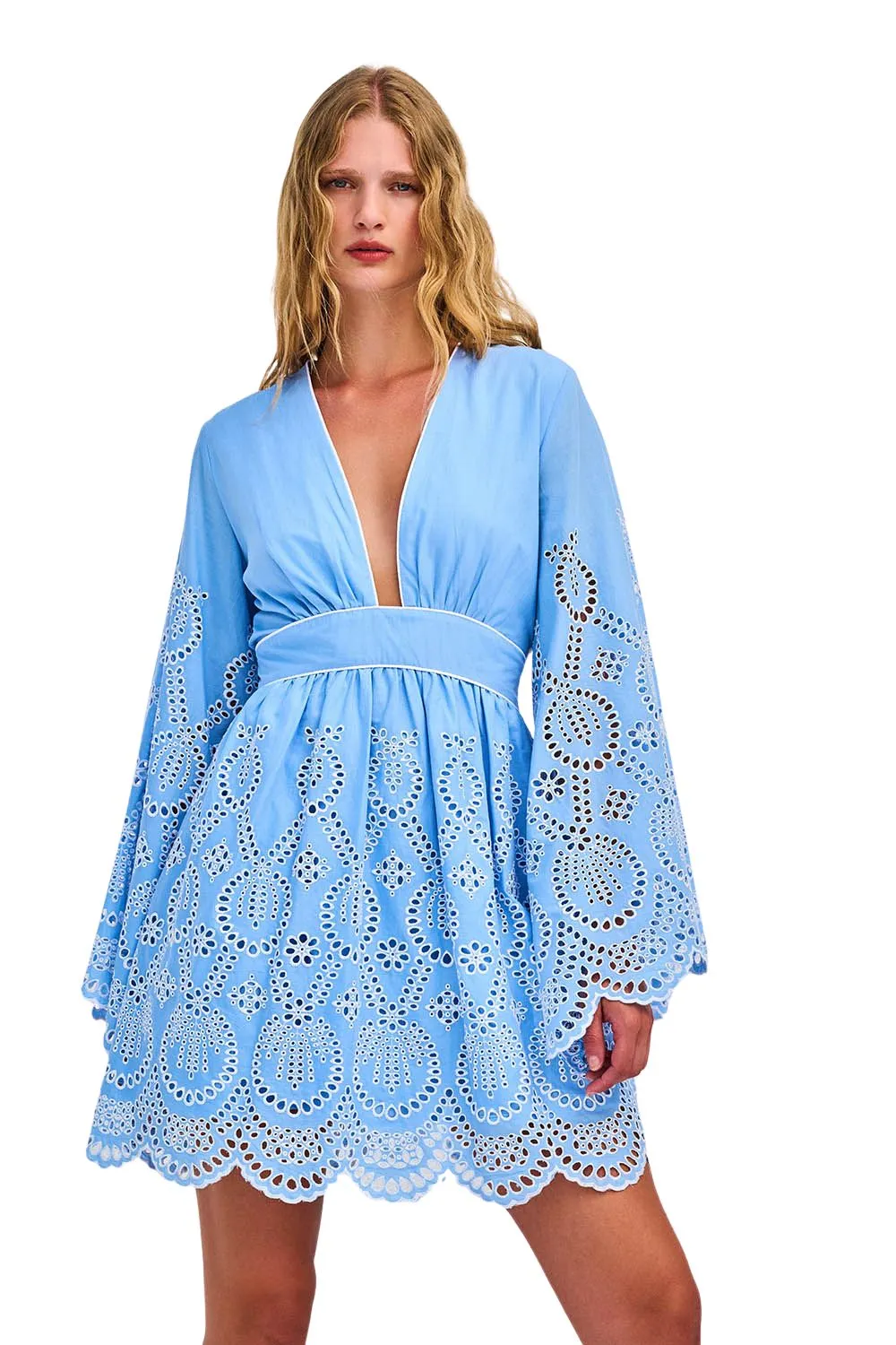 Lace Long Sleeve Mini Dress Blue