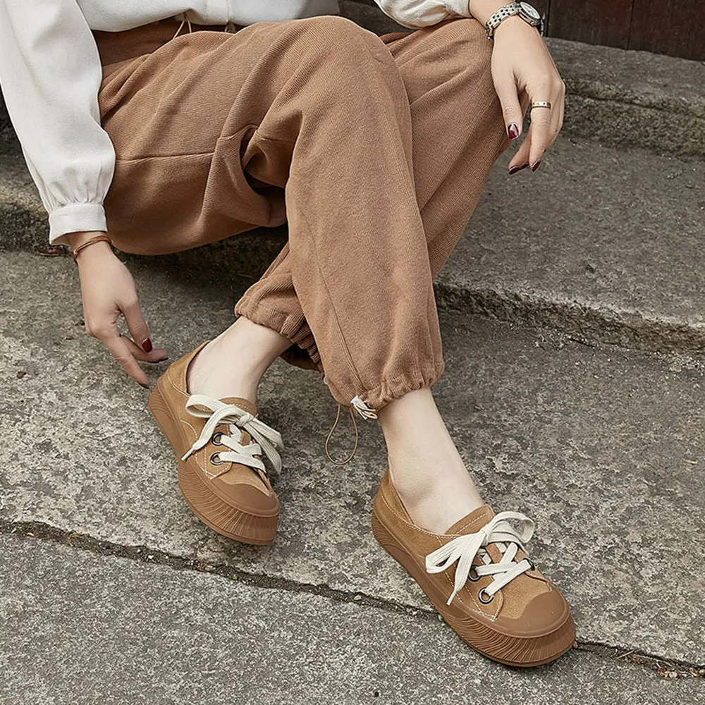 Lace-Up Suede Leather Flat Shoes (Worn as Slippers)