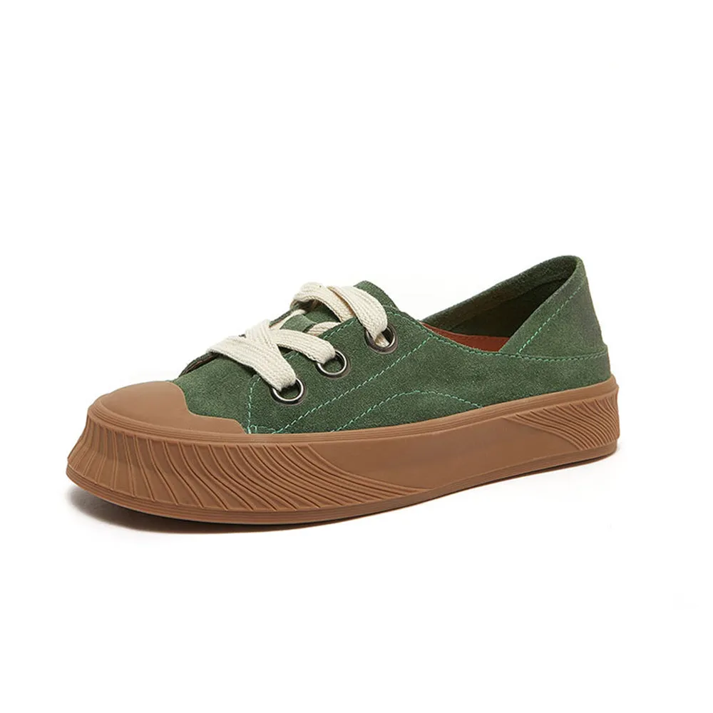 Lace-Up Suede Leather Flat Shoes (Worn as Slippers)