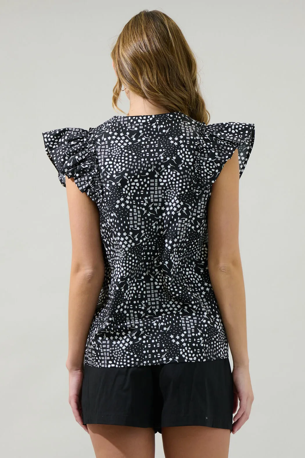 Larsa Onyx Geometric Vance Button Front Blouse