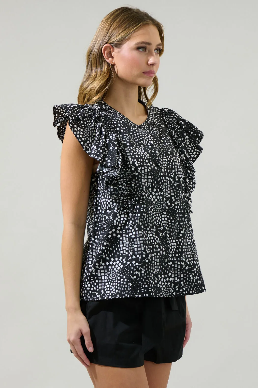Larsa Onyx Geometric Vance Button Front Blouse