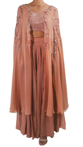 Mauve Cape Embroidered Lehenga