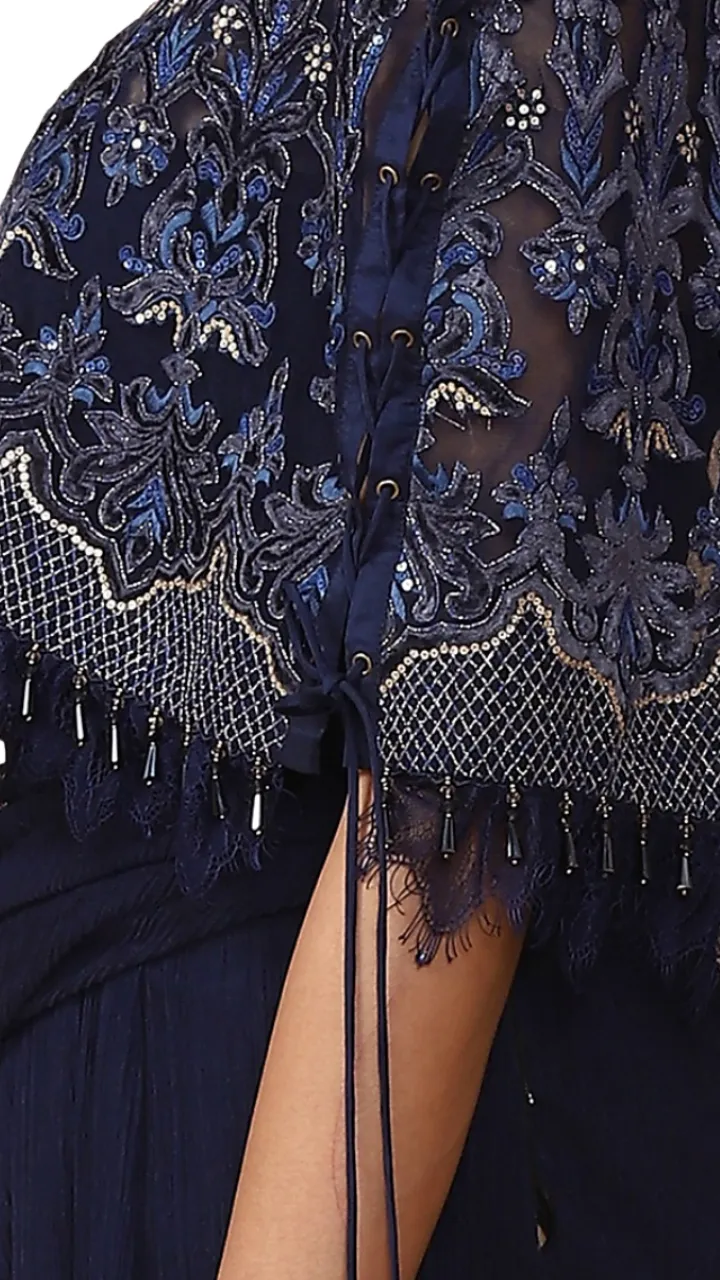 Navy Blue Embroidered Cape with Dhoti Skirt