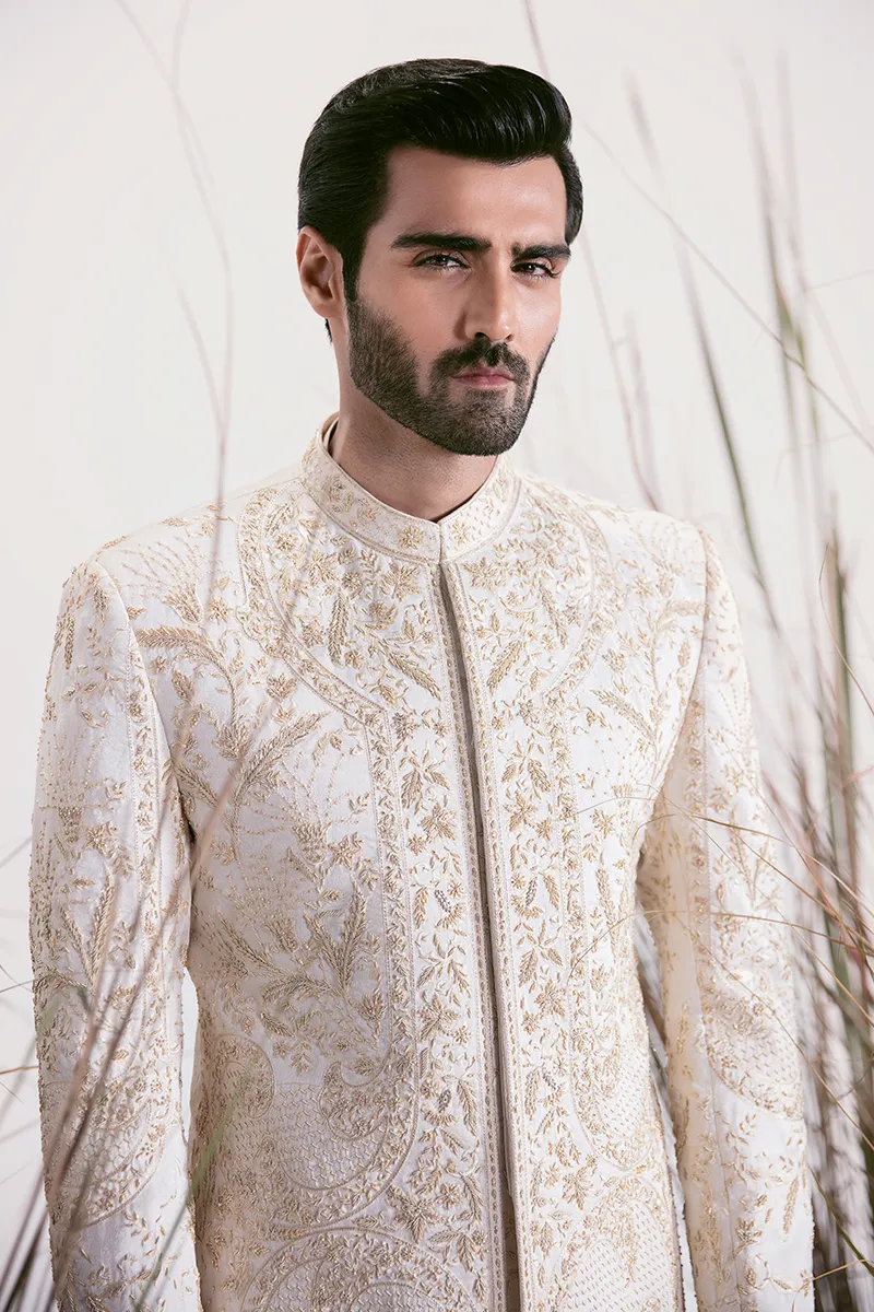 PEARL WHITE EMBROIDERED SHERWANI