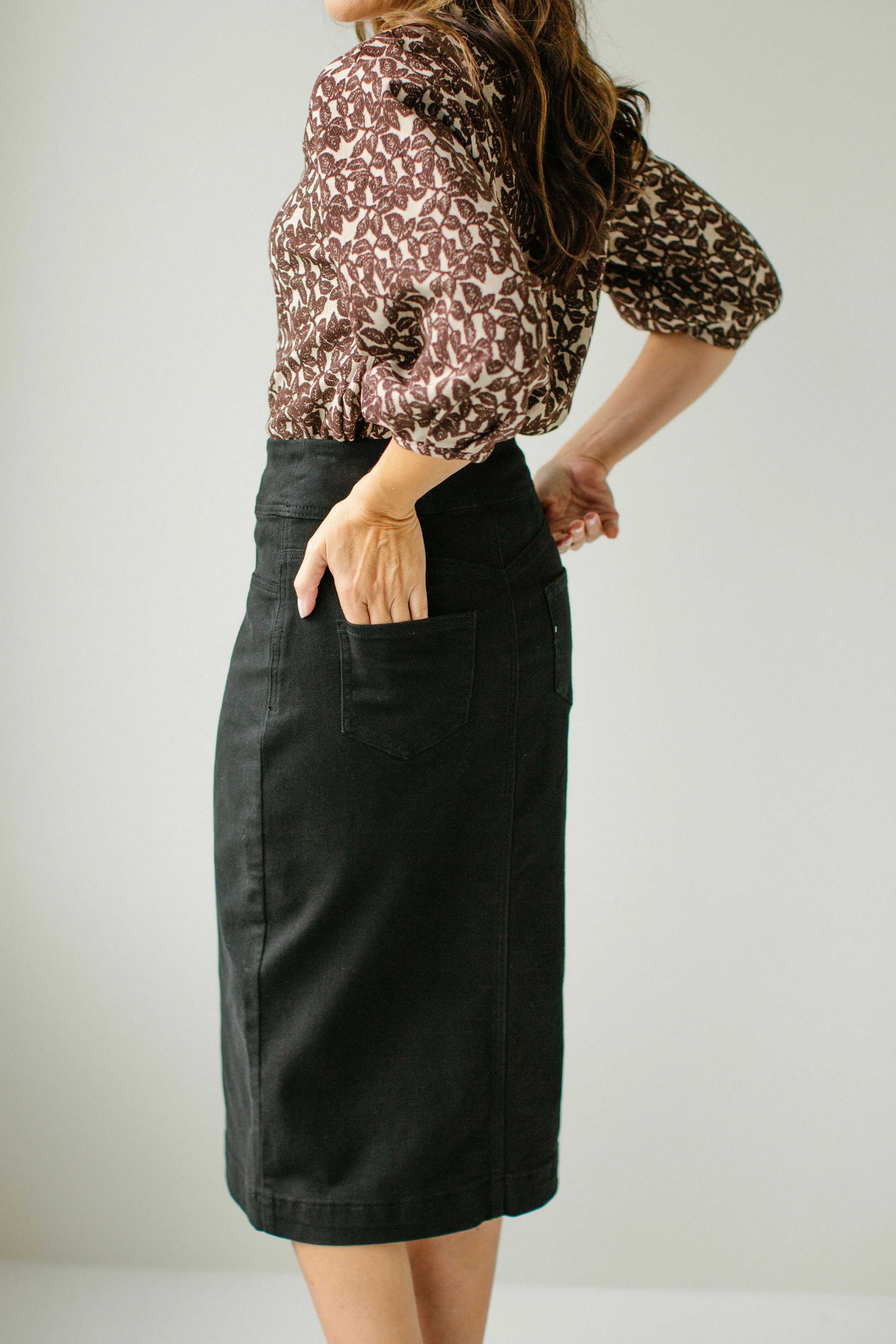 'Sara' Stretch Denim Skirt in Black