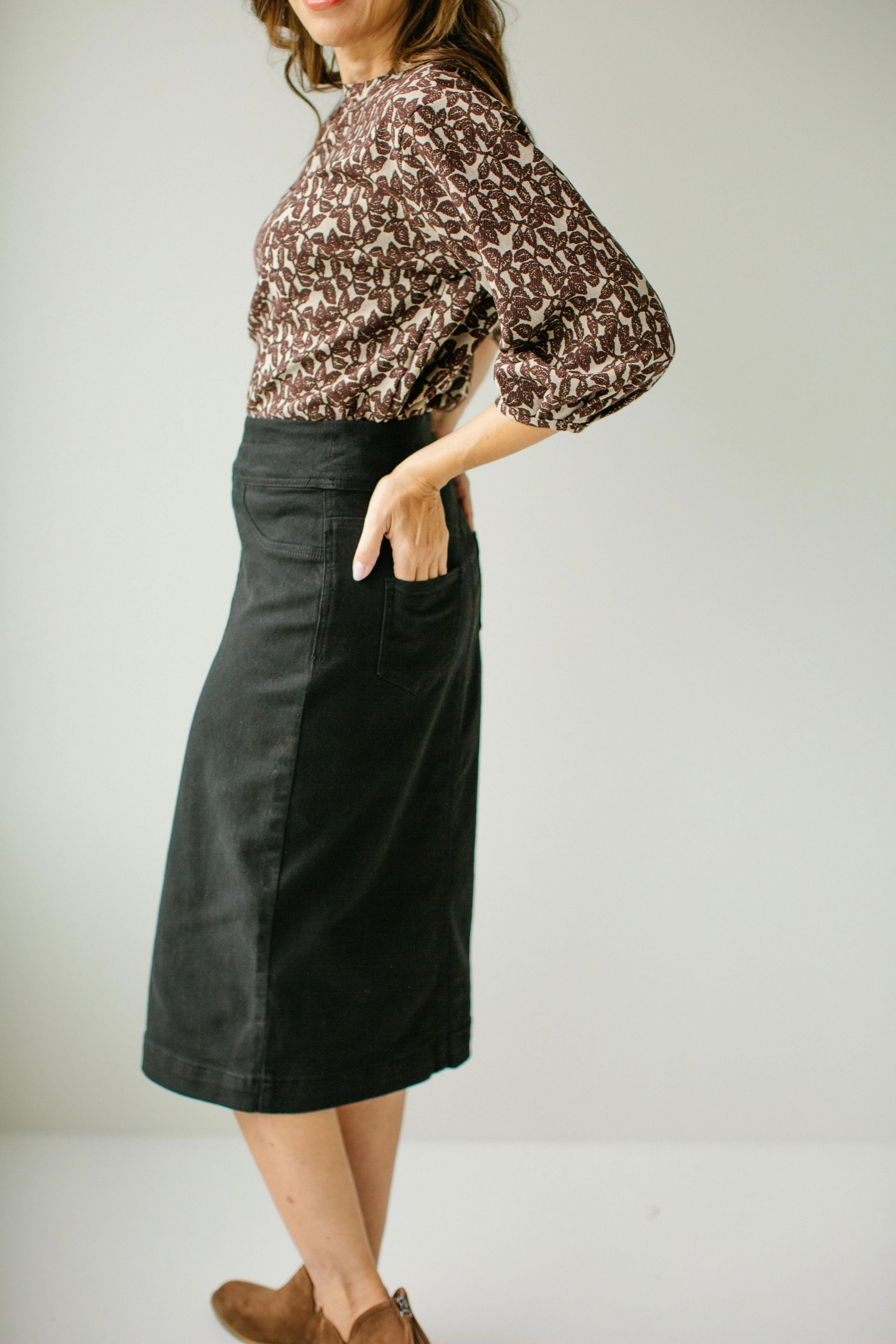 'Sara' Stretch Denim Skirt in Black