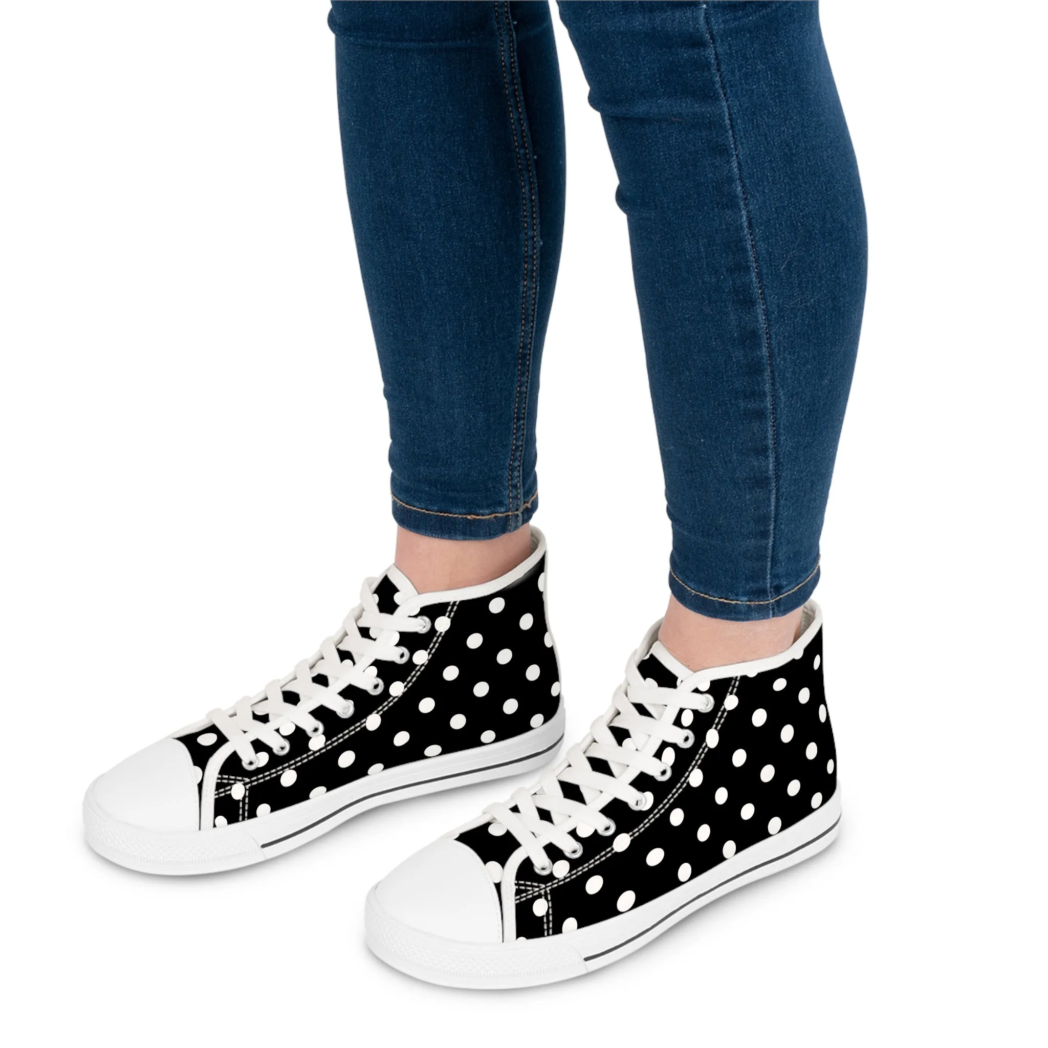 Schwarze High-Top-Sneaker mit Punkten für Damen – stylisch und witzig