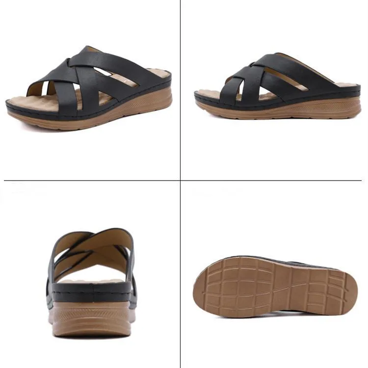 Women summer criss cross strap hollow massage slide wedge sandals