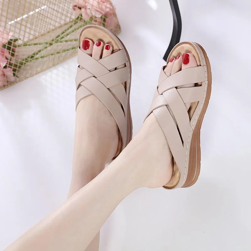 Women summer criss cross strap hollow massage slide wedge sandals