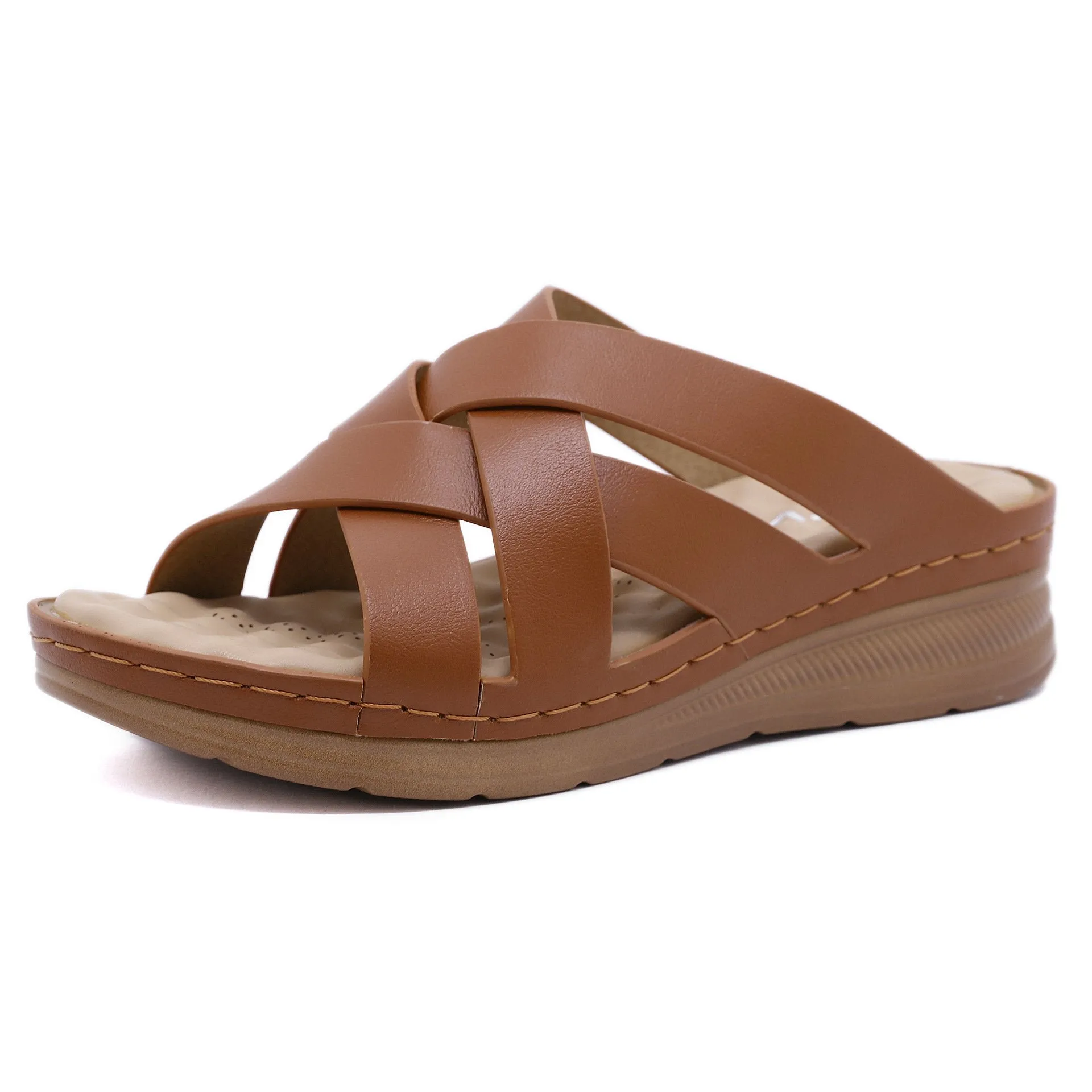 Women summer criss cross strap hollow massage slide wedge sandals