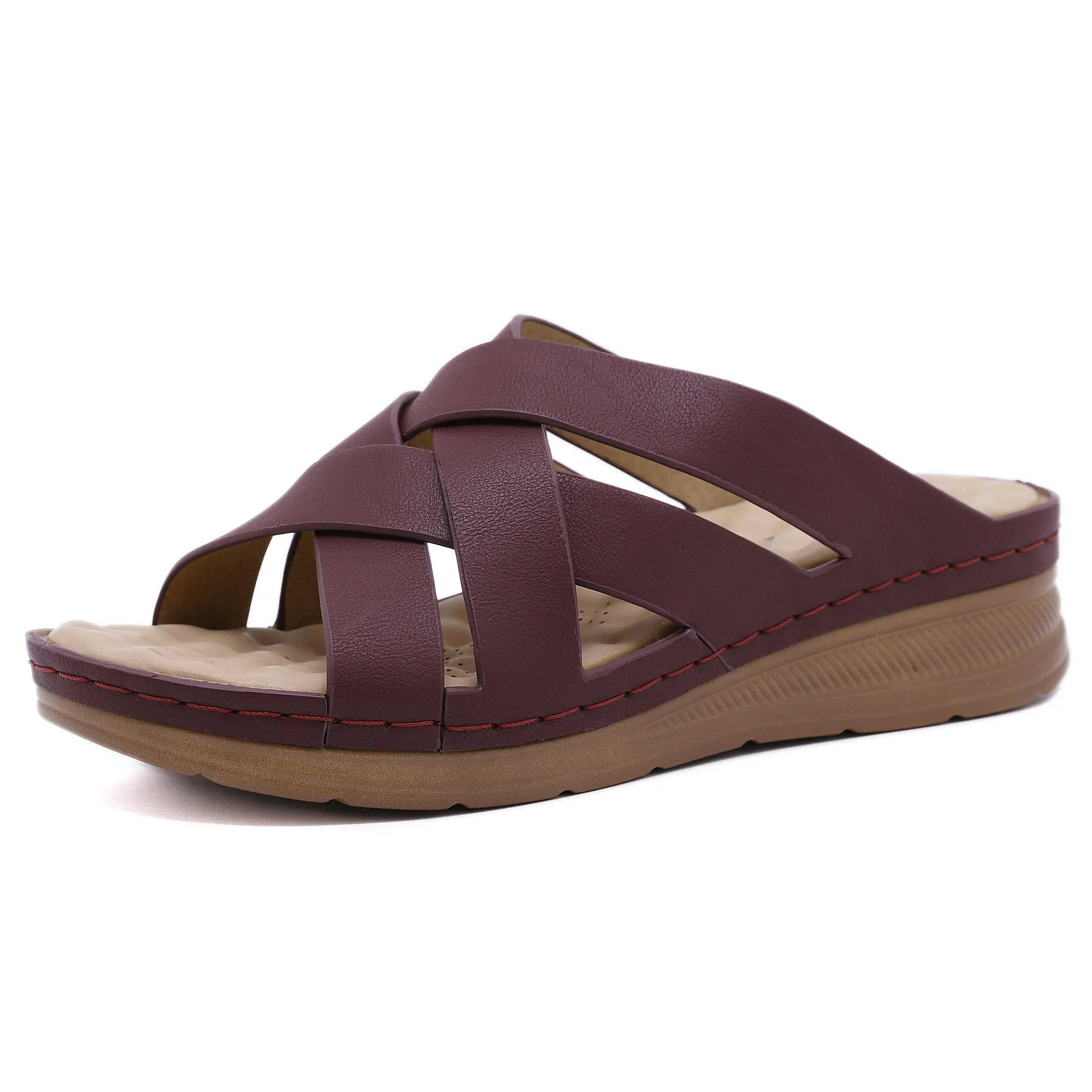 Women summer criss cross strap hollow massage slide wedge sandals