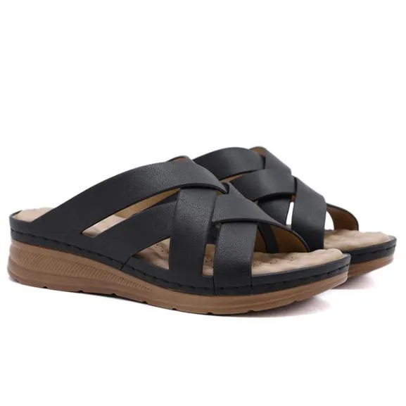 Women summer criss cross strap hollow massage slide wedge sandals