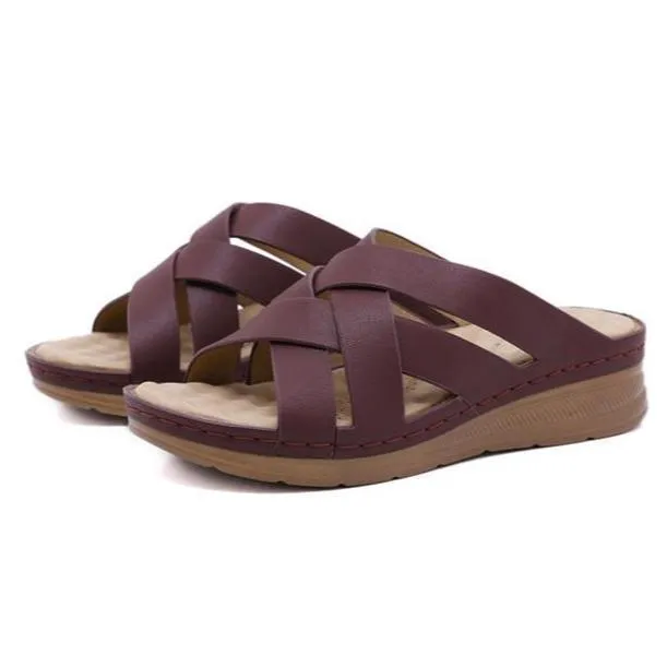 Women summer criss cross strap hollow massage slide wedge sandals