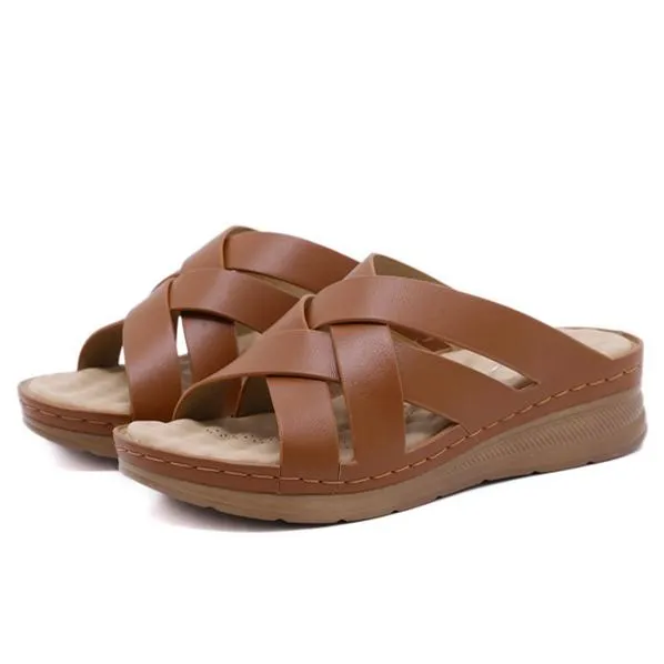 Women summer criss cross strap hollow massage slide wedge sandals