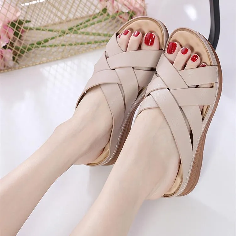 Women summer criss cross strap hollow massage slide wedge sandals