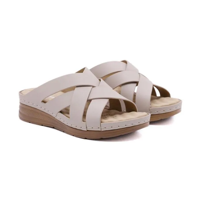 Women summer criss cross strap hollow massage slide wedge sandals