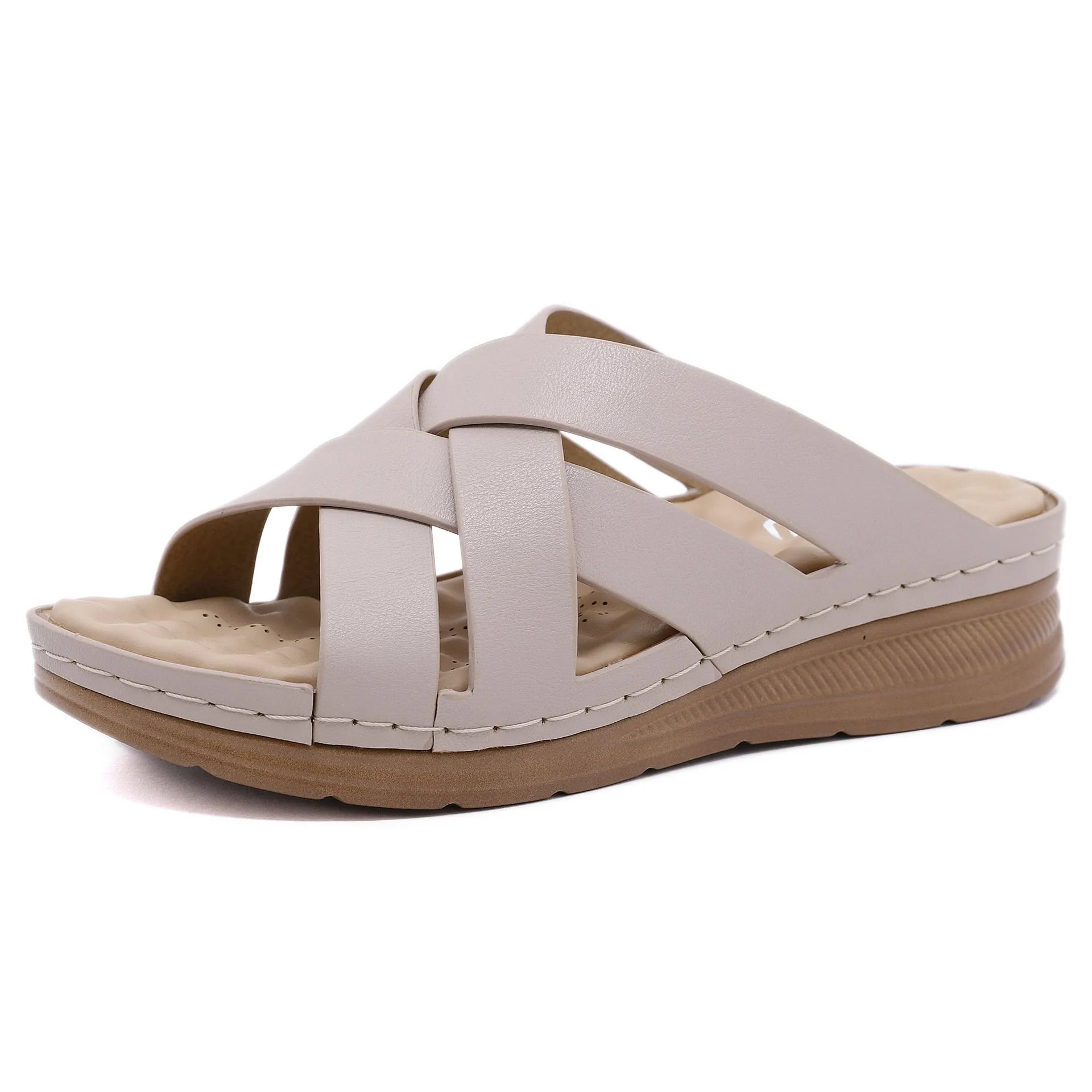 Women summer criss cross strap hollow massage slide wedge sandals